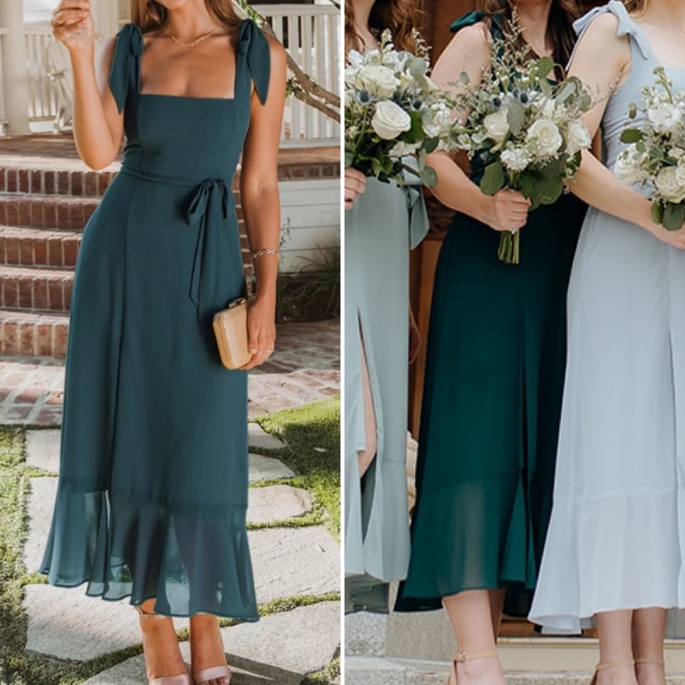 Show Me Your Mumu Claire Midi Dress - Emerald Green Chiffon - Small